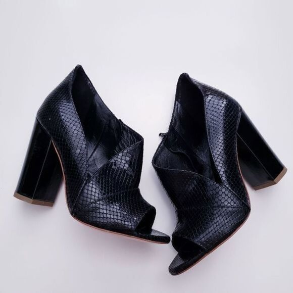 Marc Ellis Black Leather Snake Embossed Open Toe Bootie - Picture 2 of 7